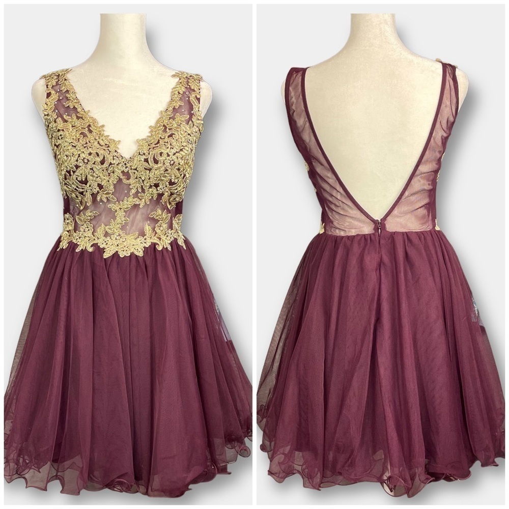 NWT Blondie Nites Mini Formal Party Gold Burgundy Maroon Size 5